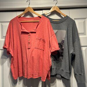 Beautiful grey sweatshirt and orange henly tee!
